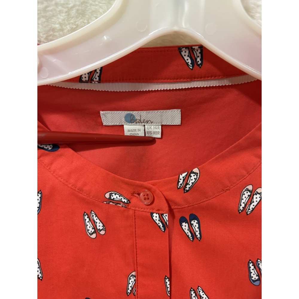 Boden 10R  Red Sleeveless Lined Button Front Shirt Dress Pockets Flats Pattern - Picture 4 of 6